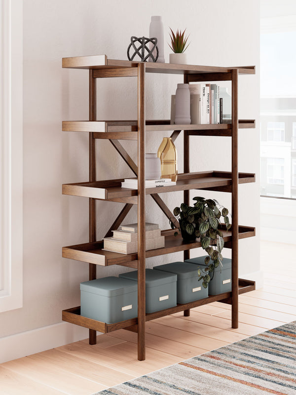 Lyncott - 3 Pc. - Home Office Desk, Chair, Bookcase - Brown