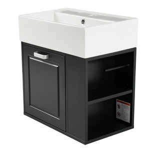 Modern Wall Mounted Bathroom Vanity With Sink, Soft Close Drawer, Adjustable Shelf, Toilet Paper Holder