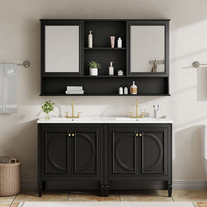 Double Sink Bathroom Vanity Set With Wall Mount Mirror Cabinet