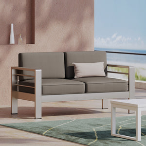 Outdoor Aluminum Loveseat With Cushion - Gray