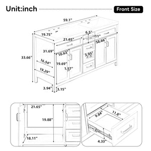 59.1" Minimalist Double Sink Bathroom Vanity With Top, Soft Close Doors & Drawers - White