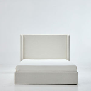 Caron - King Size Upholstered Wingback Bed With High Headboard - Ivory
