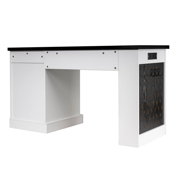 Modern Fluted Office Desk With Storage Cabinet