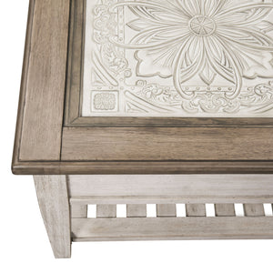 Heartland - Rect Ceiling Tile Cocktail Table - Antique White / Tobacco Tops