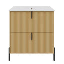 Fluted Bathroom Vanity With Ceramic Sink, Freestanding Design
