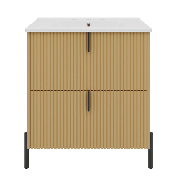 Fluted Bathroom Vanity With Ceramic Sink, Freestanding Design