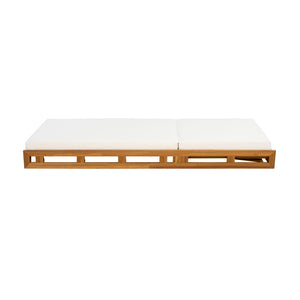 Premium Acacia Wood Lounge Chaise Set With Water Resistant Cushions, Adjustable Recline - Cream / Teak