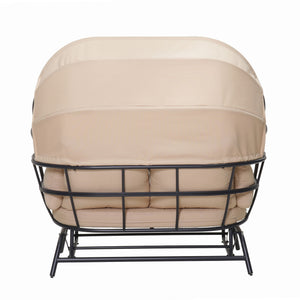 2 Person Egg Shaped Outdoor Swing Chair With Adjustable Canopy - Acacia Wood / Black / Taupe