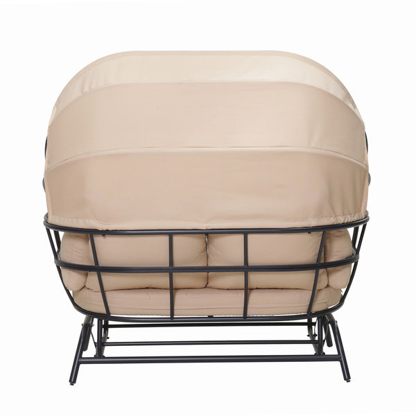 2 Person Egg Shaped Outdoor Swing Chair With Adjustable Canopy - Acacia Wood / Black / Taupe