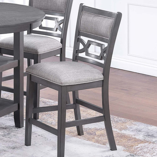 5 Piece Counter Height Dining Set With Storage Shelves Round Table And Upholstered High Chairs - Gray