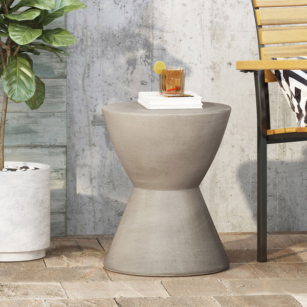 Outdoor Hourglass Shaped Side Table - Light Gray