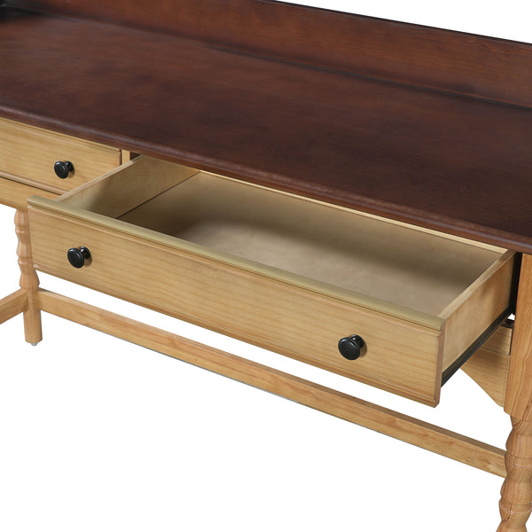 Writing Desk With 2 Storage Drawers, Workstation For Living Room - Brown / Natural