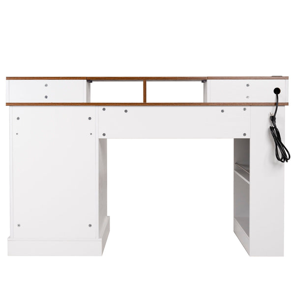 Office Desk With Storage Cabinet, Charging Station, Monitor Stand & Pegboard
