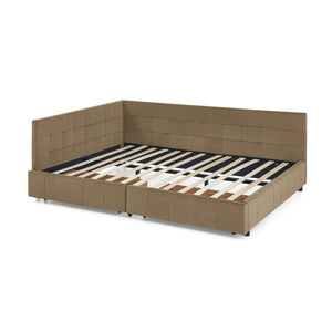 Storage Upholstered Tufted Bed Frame With Backrest And Armrests