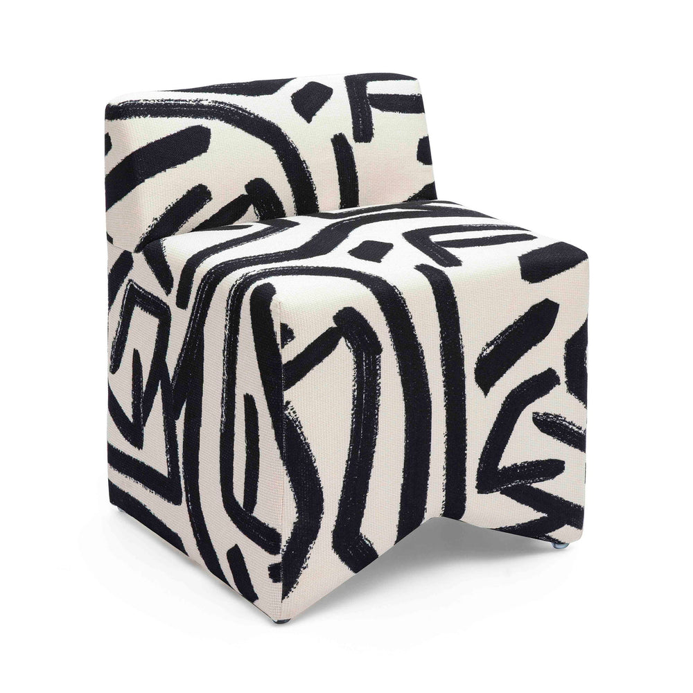 Pippa - Brushstroke Print Stool - Black / White