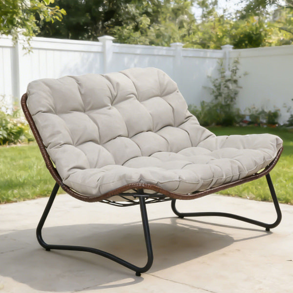 Patio Loveseat Sofa With Extra Thick Tufted Cushion - Brown