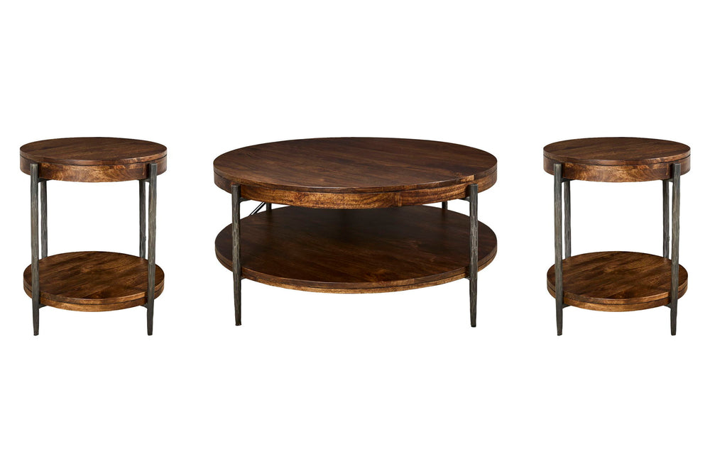 Bengal - 41" Round Cocktail Table With 2 End Tables - Hickory Brown