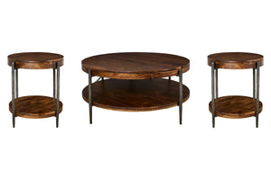 Bengal - 41" Round Cocktail Table With 2 End Tables - Hickory Brown