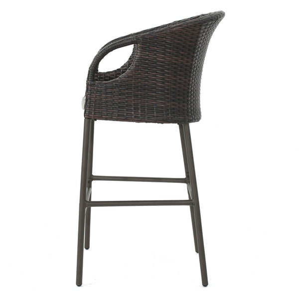 Outdoor 31" Rattan Barstools With Waterproof Cushions (Set of 2) - Multi Brown
