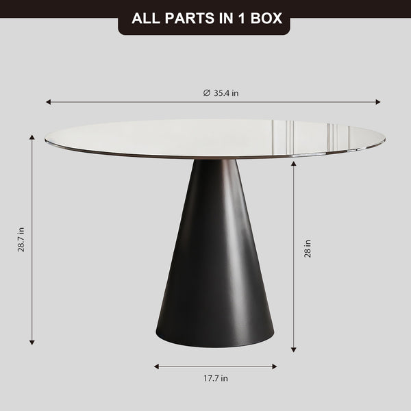 Round Dining Table & Tempered Glass Top - Black / Brown