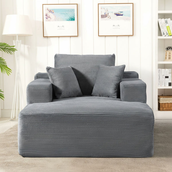 Convertible Chaise Lounge Chair With Wide Armrest & Throw Pillows