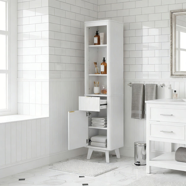 Tall Bathroom Storage Cabinet With Adjustable Shelves And 1 Drawer & Door
