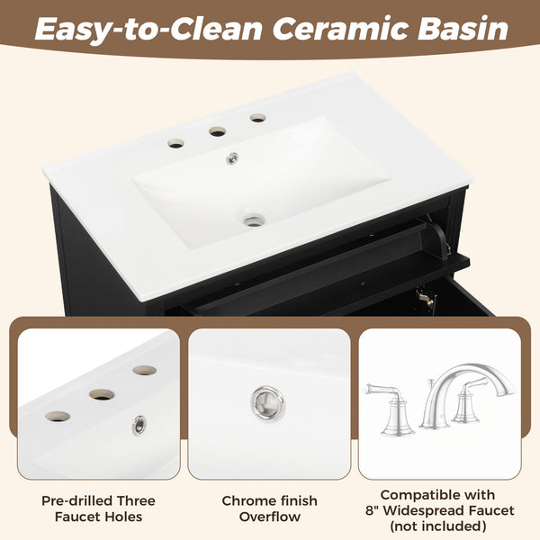 Freestanding Bathroom Vanity With Sink, Soft Close Door, Tip Out Drawer