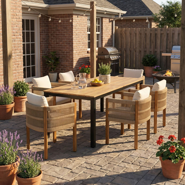 Outdoor Dining Set & Table And Rope Chairs
