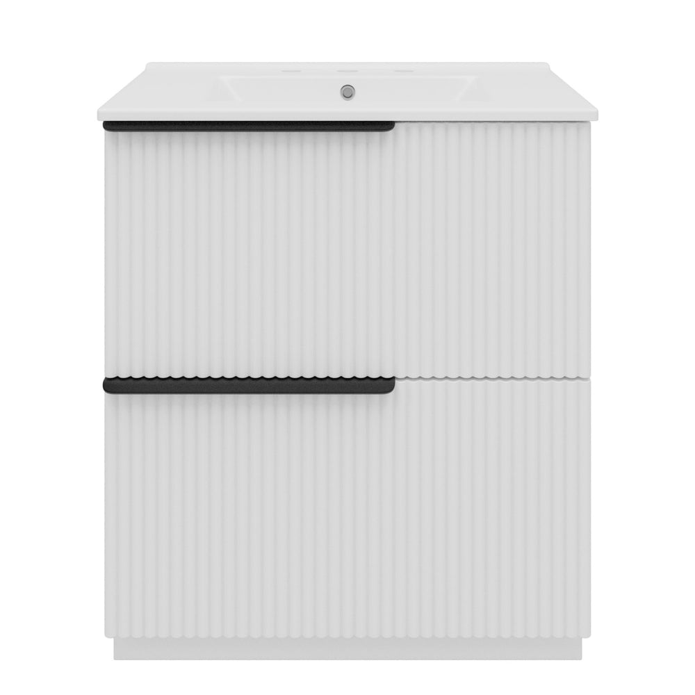 Fluted Bathroom Vanity With Ceramic Sink, Freestanding Cabinet