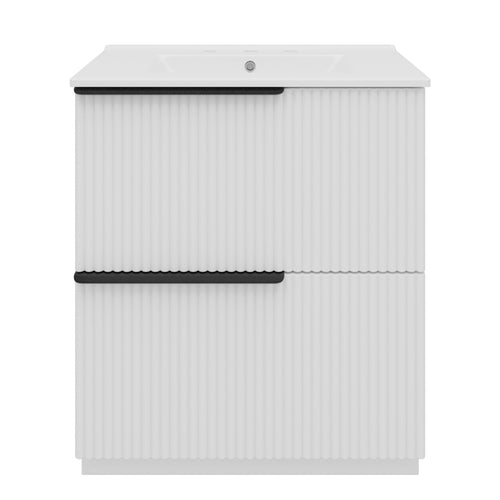 Fluted Bathroom Vanity With Ceramic Sink, Freestanding Cabinet