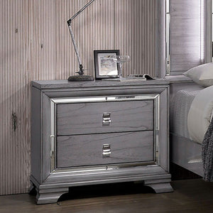Nightstand With Mirror Trim - Light Gray