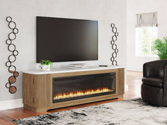 Camdill - 80" TV Stand With Electric Fireplace - Light Brown