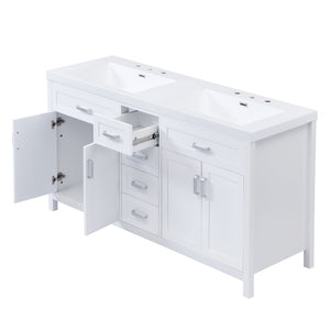 59.1" Minimalist Double Sink Bathroom Vanity With Top, Soft Close Doors & Drawers - White