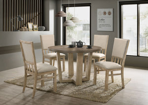 Brutus - 5 Piece Wide Round Dining Table With Wheat Colored Chairs (Set of 5) - Vintage Walnut