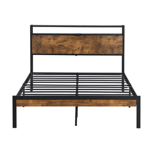 Platform Bed Frame With Wooden Headboard And Footboard, USB Liner