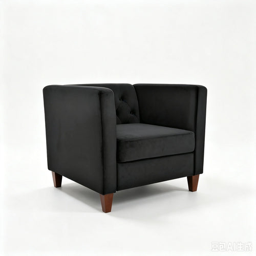 Button Tufted Accent Chair, Square Arms