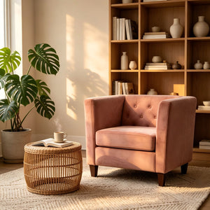 Button Tufted Accent Chair, Square Arms