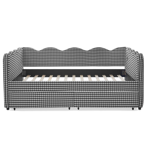 Gingham Daybed & USB Charging Port, Wave-Shaped Design