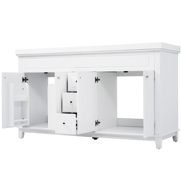 Bathroom Vanity With Double Sinks, 3 Drawers & 4 Doors, Soft Close, All Open Back Design - White