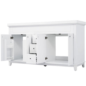 Bathroom Vanity With Double Sinks, 3 Drawers & 4 Doors - White