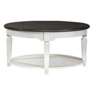 Allyson Park - Round Cocktail Table - Wirebrushed White / Charcoal