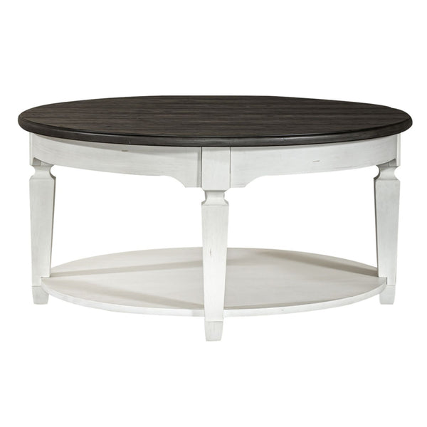 Allyson Park - Round Cocktail Table - Wirebrushed White / Charcoal