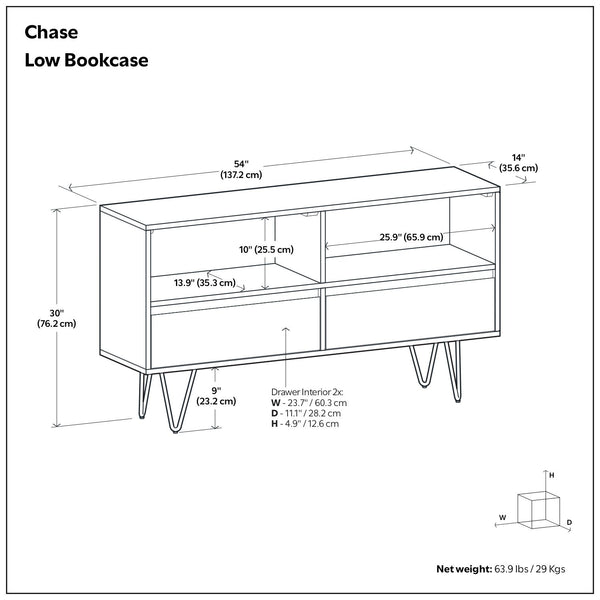 Chase - Low Bookcase - Rustic Natural Aged Brown