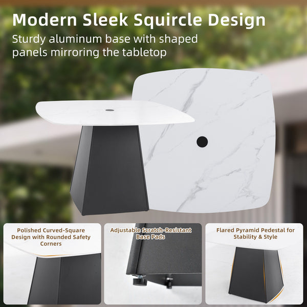 Outdoor Patio Dining Set, Squircle Dining Table, Dining Chairs With Sunbrella Cushions
