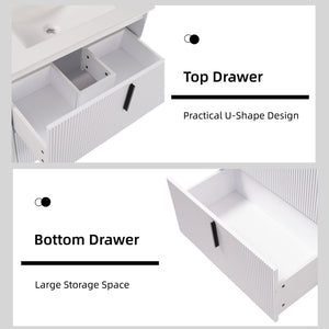 Bathroom Vanity With Ceramic Sink, Fluted Design