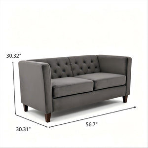Button Tufted Loveseat, 2 Seater With Square Arm Couch For Living Room
