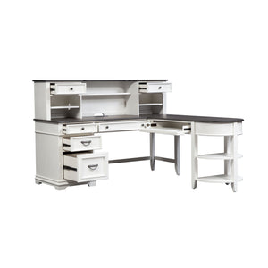 Allyson Park - L Shaped Desk With Hutch - Wirebrushed White / Charcoal