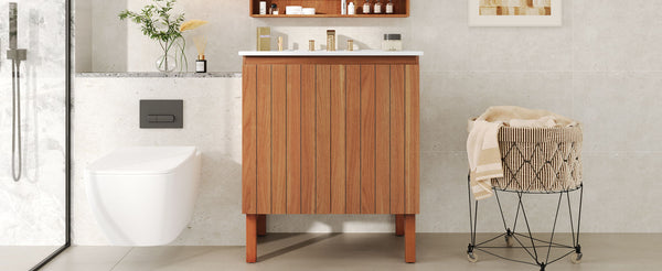 Bathroom Vanity With Sink, Minimalist Design, 45 Degrees Free Handle Doors - Antique Natural