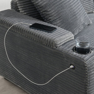 Convertible L Shaped Sectional Corner Couch With Armrest Storage Cup Holders USB Charger, Irregular Corner Oversized Comfy Modular Sofa