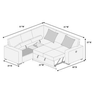 Convertible Sectional Upholstered Sleeper Sofa With Storage Chaise